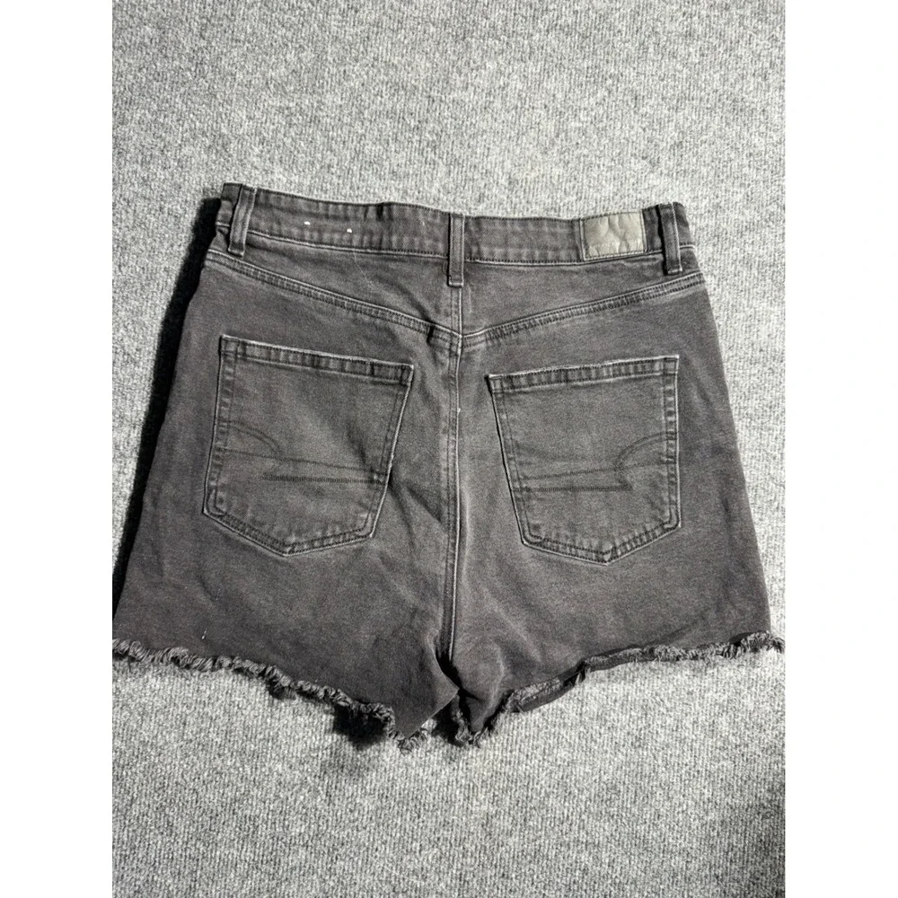 American Eagle Women 10 Black High Waisted Raw Hem‎ Denim Shorts Stretch